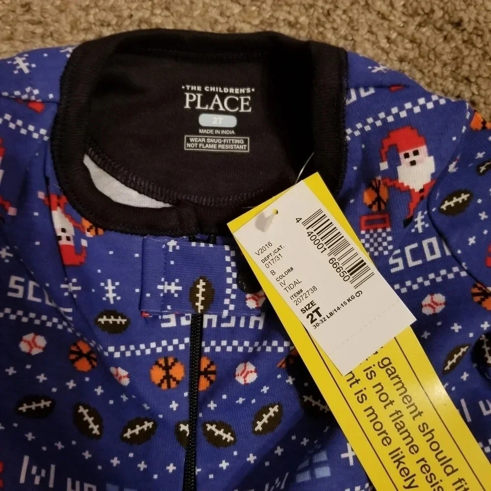 Christmas Santa Sports Boy Footed Pajamas 2T